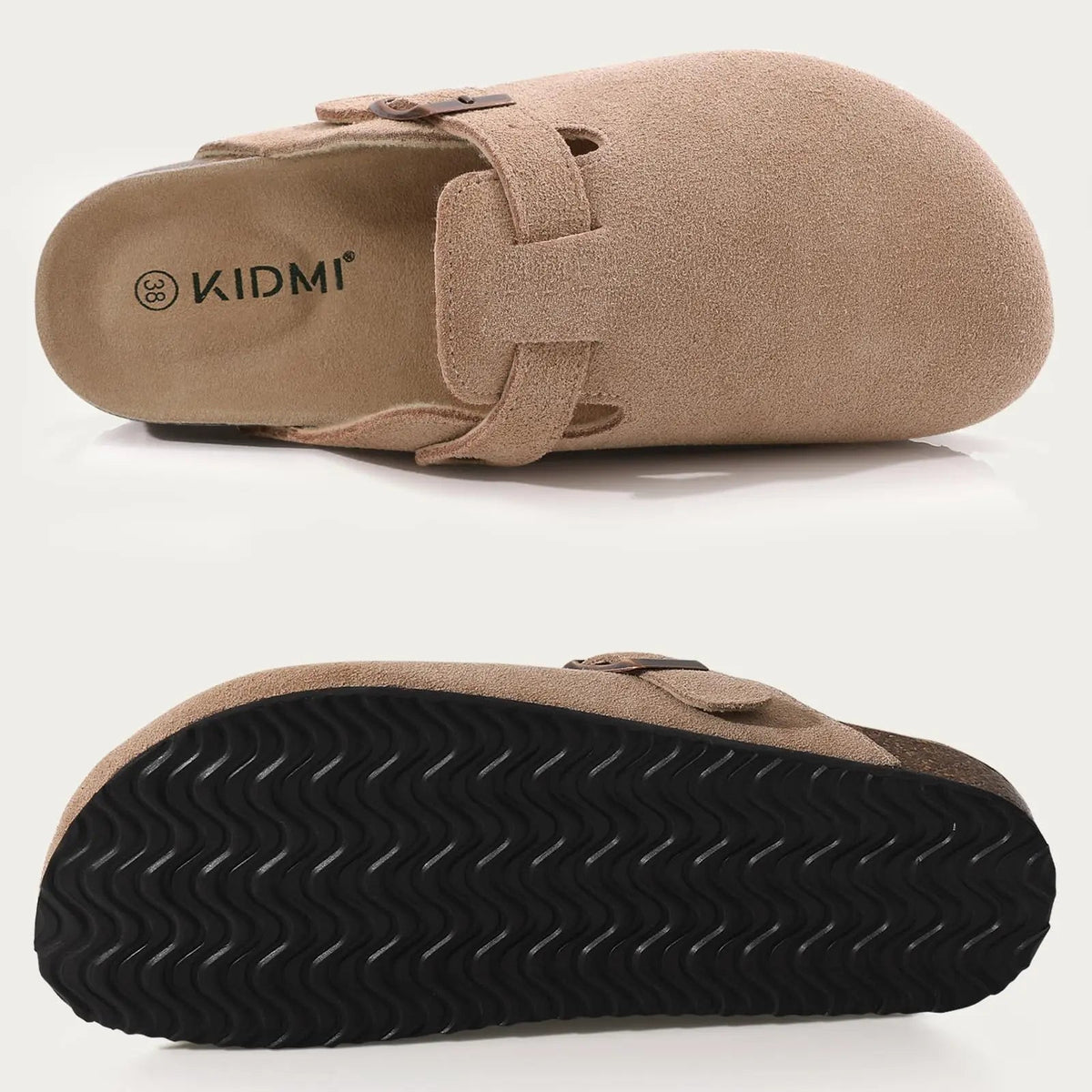 Comwarm Women's Suede Clogs with Adjustable Strap Cork Footbed Leather Mules Slippers Unisex Outdoor Comfortable Potato Shoes Good Vibrations