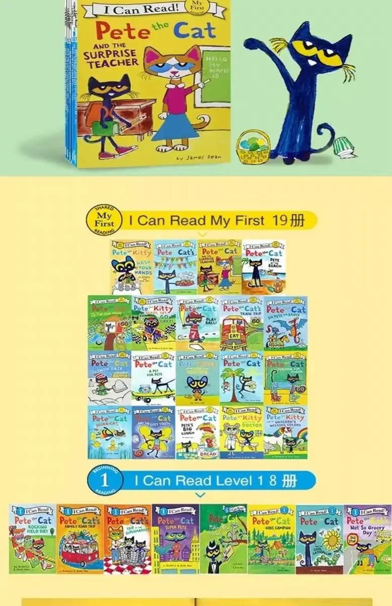 27 Books/set The Most Complete 27 Volumes, The Pete Cat Book English Picture Book, Pete The Cat I Can Read Free Audio Good Vibrations