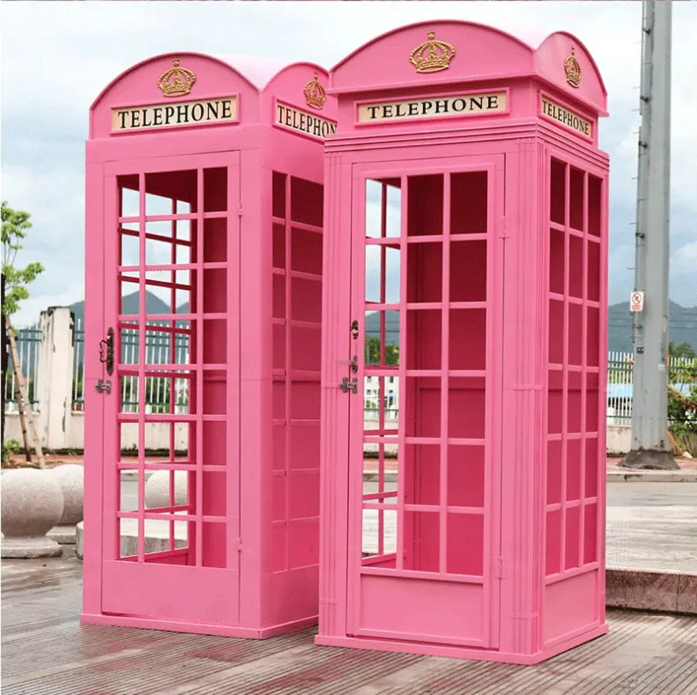 Wholesale Wedding Prop Photo Booth Flower Decoration Metal London Style Pink Telephone Booth Good Vibrations