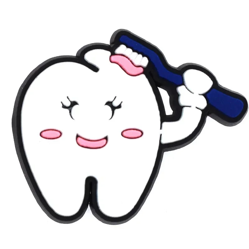 Shoe Charms for Crocs Accessories Q Edition Teeth Shoes Charm for Croc Decorations Pins Men Accessory Jeans Woman Clogs Clips Good Vibrations