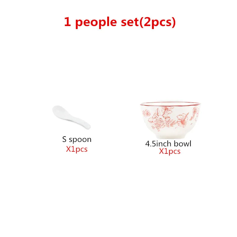 1Set New Luxury Red Rose Ceramic Tableware Household Bowl Spoon Plate Dinner Dinsh Kitchen Cutlery Home Decor Good Vibrations