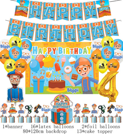 New Blippiing Birthday Party Decoration Foil Balloon Backdrop Banner Cake Topper Baby Birthday Party Supplies Good Vibrations