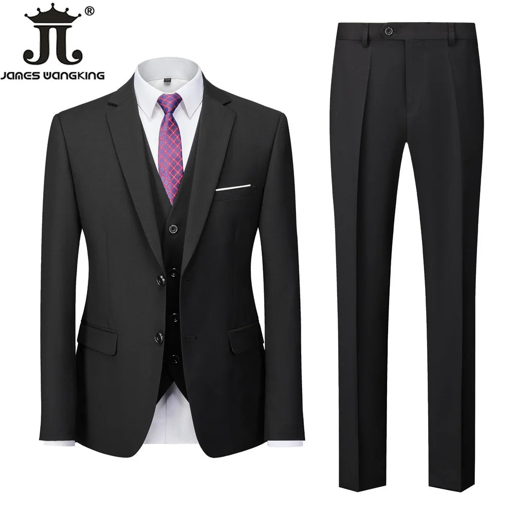 18 Color M-6XL ( Jacket + Vest + Pants ) Boutique Solid Color Men's Official Business Suit Bride's Wedding Dress Party Male Suit Good Vibrations