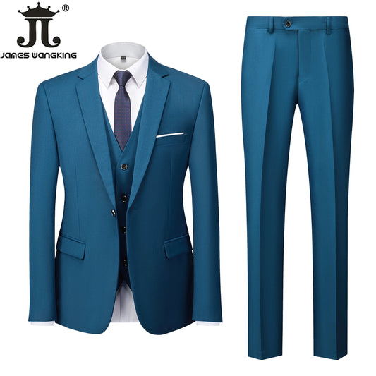 18 Color M-6XL ( Jacket + Vest + Pants ) Boutique Solid Color Men's Official Business Suit Bride's Wedding Dress Party Male Suit Good Vibrations