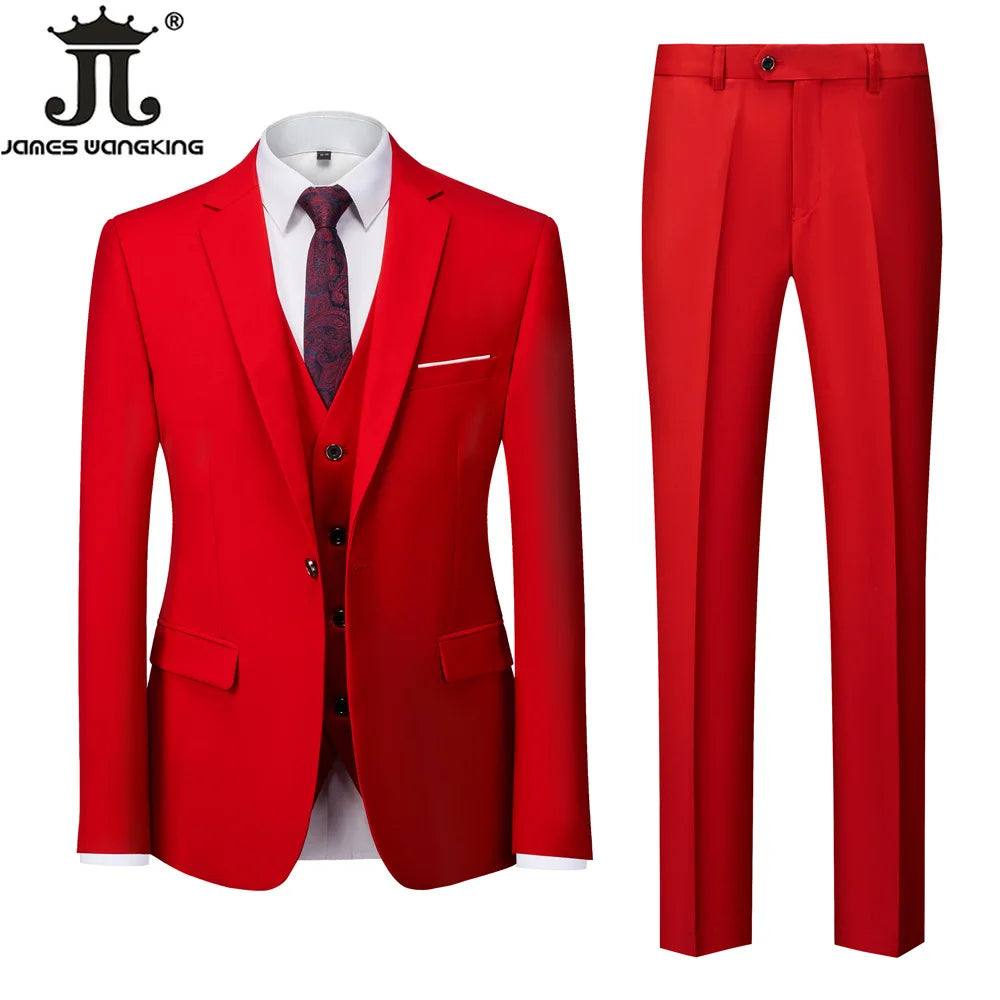 18 Color M-6XL ( Jacket + Vest + Pants ) Boutique Solid Color Men's Official Business Suit Bride's Wedding Dress Party Male Suit Good Vibrations