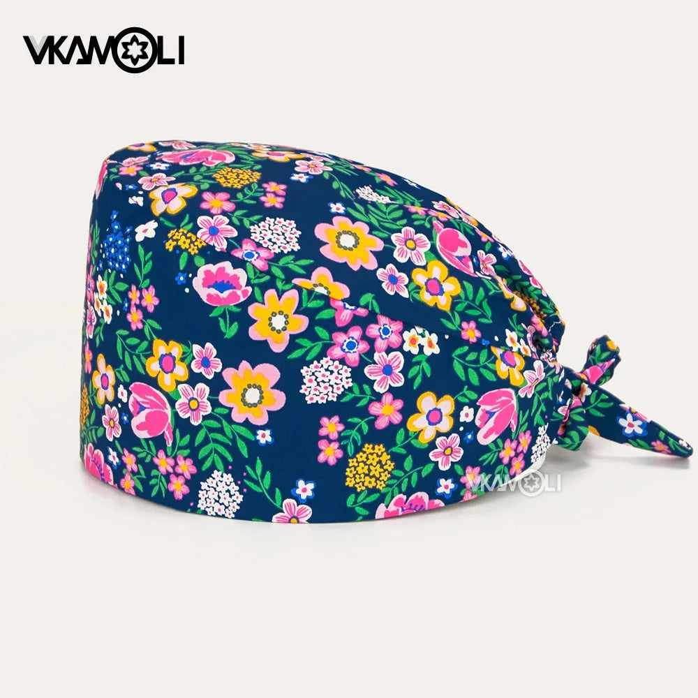 Flower printing hats scrubs women hats Health service Workers adjustable caps beauty salon Work Frosted cap lab pet store hats Good Vibrations