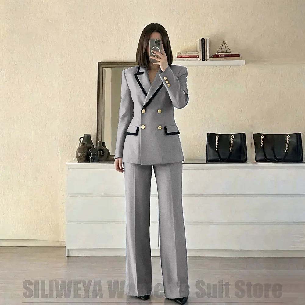 Women's Red Suit Two Piece Set Double Breasted Blazer with Black Trim and Pants Elegant Formal Fashion Daily Casual Party Tuxedo Good Vibrations