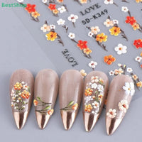 ★★★Colorful 5D Flower Embossed Nail Stickers Fresh Floral Designs Five-Petal Flower Self-Adhesive DIY Nail Art Decals Good Vibrations
