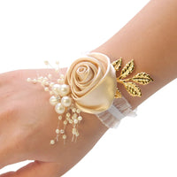 Bridesmaid Faux Rose Bracelet Wedding Wrist Corsage Polyester Ribbon Pearl Bow Bridal Gifts Hand Flowers Party Prom Accessories Good Vibrations