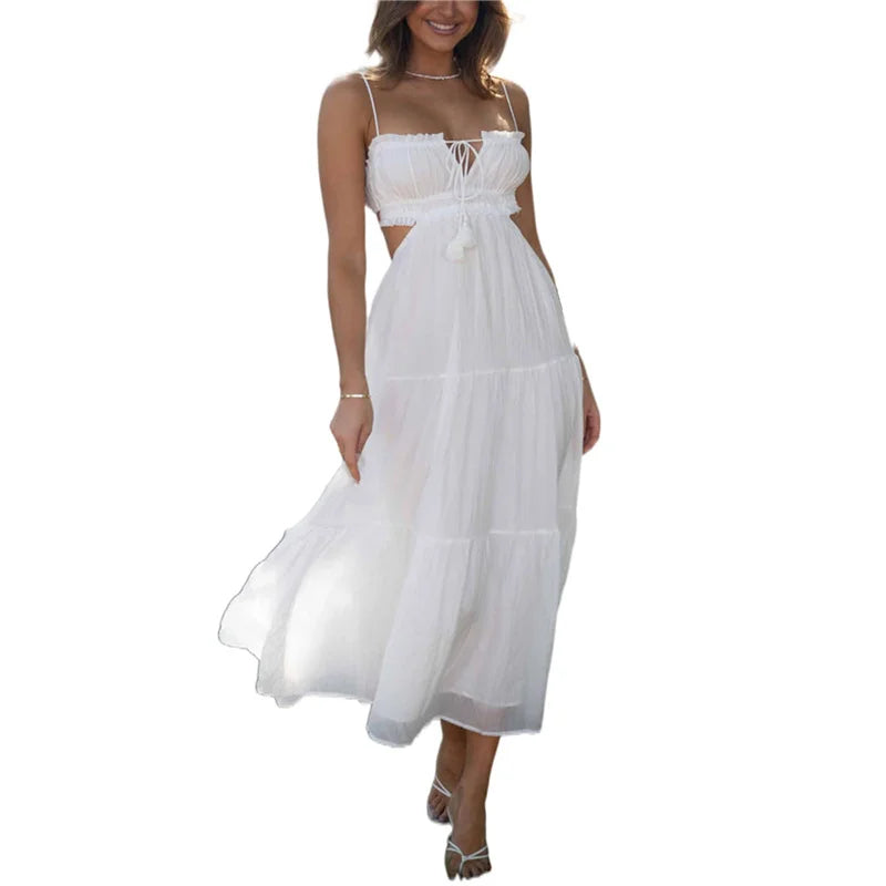 Trendy Casual Summer White Dress for Women Cover-ups Outfits New Boho Hippie Chic Long Maxi Dresses Elegant Party Beachwear Good Vibrations