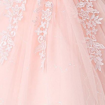 BX8991 White Lace Flower Girl Dress Bows Children's First Communion Dress Girls Sleeveless Princess Dresses Good Vibrations