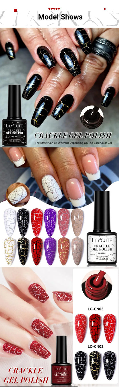 LILYCUTE 7ml Crackle Gel Nail Polish Quick Dry Marble Cracking Effect Gel Semi Permanent Soak Off Nail Art Varnish Manicure Good Vibrations