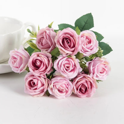 10 Heads Artificial Flowers Scrapbooking Silk Roses Christmas Wedding Party Bouquet Household Products Vases for Home Decoration Good Vibrations