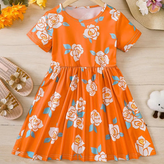 Girls' dress, children's clothing, summer casual dress, lightweight and breathable, suitable for girls aged 4 to 12. Good Vibrations