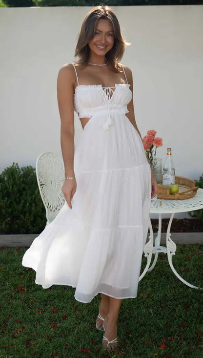 Trendy Casual Summer White Dress for Women Cover-ups Outfits New Boho Hippie Chic Long Maxi Dresses Elegant Party Beachwear Good Vibrations