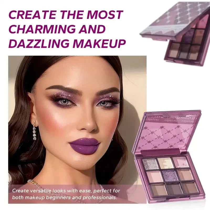 9-Color Purple Eyeshadow Palette - Matte, Shimmery, Waterproof, Sweat-Proof, Long-Lasting Eyeshadow,Suitable for Music Festivals Good Vibrations
