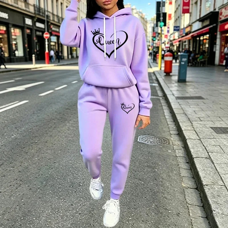 Queen Womens Outfits Fashion Casual Hooded Sweatshirt Outdoors Sports Jogging Women Clothing Autumn Winter Street Hoodies Pants Good Vibrations