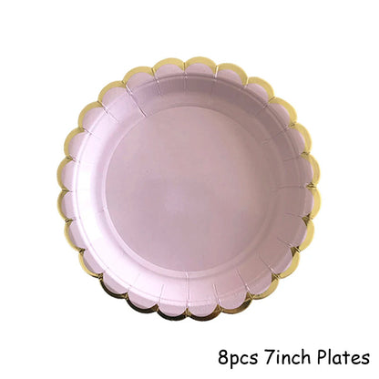 Purple Gold Party Paper Cup Plate Straw For Birthday Carnival Kids Favors Wedding Decor Disposable Tableware Party Supplies Good Vibrations
