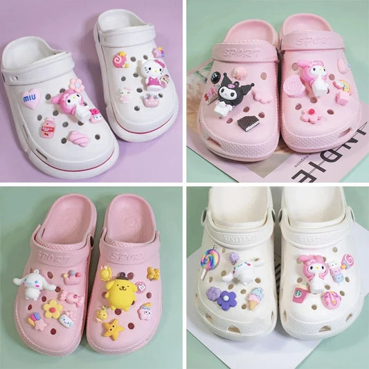 Sanrio Hello Kitty Croc Charms Kawaii Kuromi Shoe Buckle Accessories Girl Slippers DIY Decorations for Croc Jibz Bracelets Gift Good Vibrations