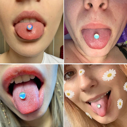 ZS 1Piece 14G Oil Luminescence Tongue Piercing Rings Stainless Steel Tongue Stud Skull Star Studs Earrings BCR Piercings Jewelry Good Vibrations Adult Super Store