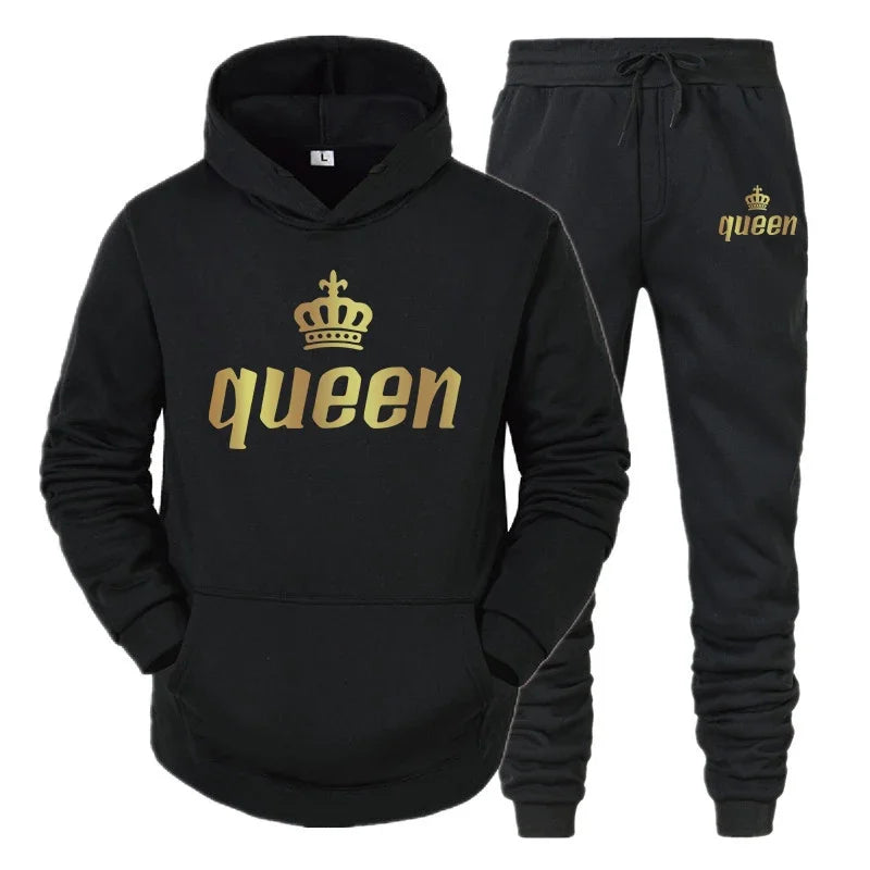 King And Queen Couple Outfit Hoodie and Jogger Pants High Quality Men Women Daily Casual Sport Jogging Suit King Queen Tracksuit Good Vibrations