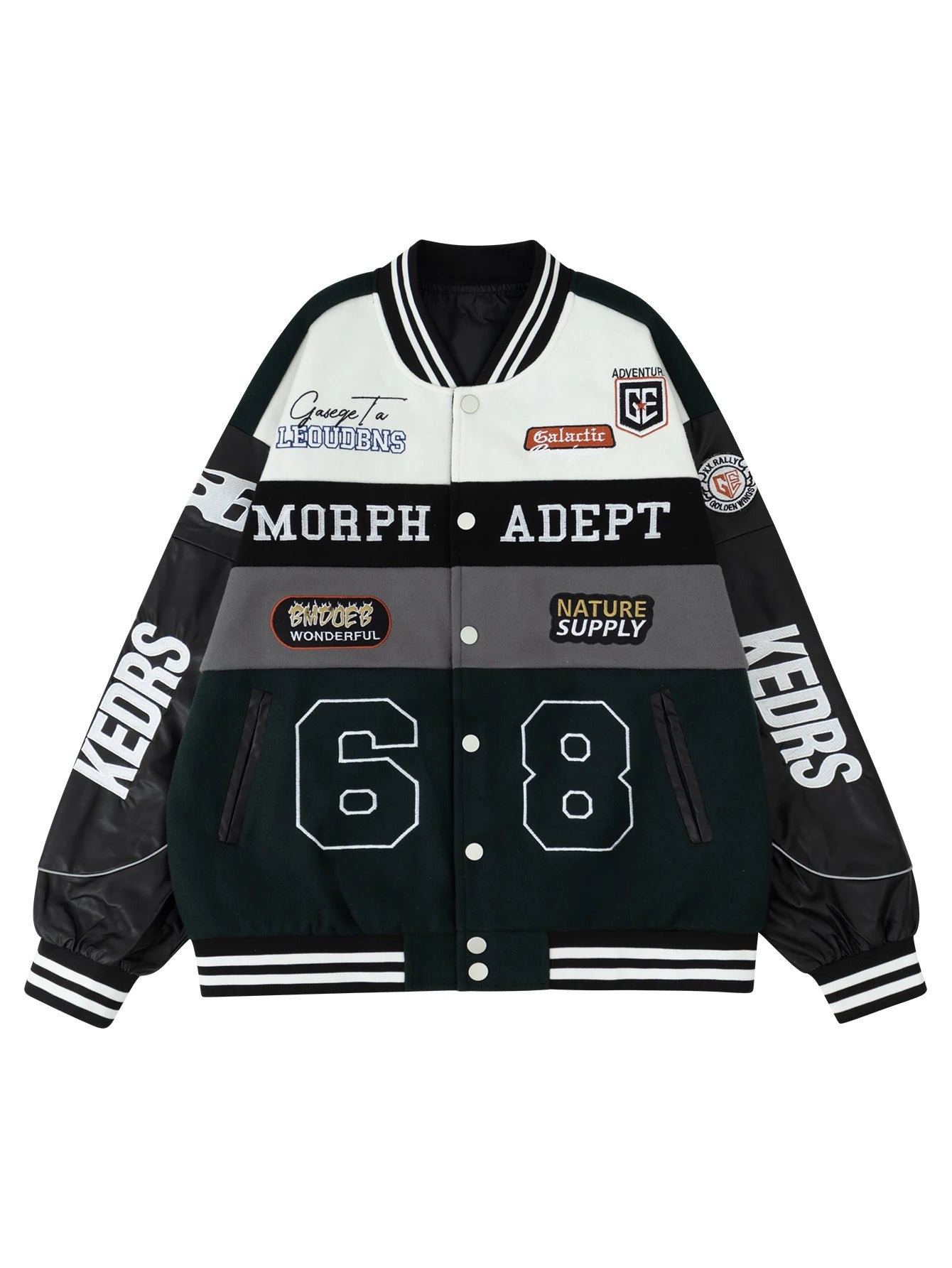 Women's Spring & Autumn Faux Leather Baseball Jacket Warmth Outerwear Loose Casual Street Wear Style Windproof Motorcycle Coat Good Vibrations