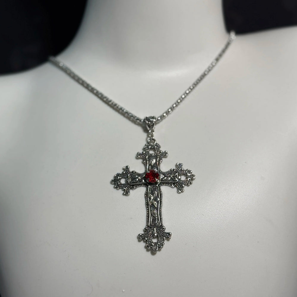 Y2K Punk Crystal Big Cross Pendant Necklaces for Women Men Gothic Irregular Cross Clavicle Chain Necklaces Aesthetic Jewelry Good Vibrations