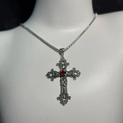 Y2K Punk Crystal Big Cross Pendant Necklaces for Women Men Gothic Irregular Cross Clavicle Chain Necklaces Aesthetic Jewelry Good Vibrations