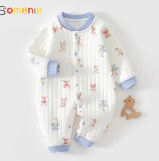 Baby Jumpsuit Clothes Winter Thickening 100% Cotton Boys Girls Cute Printed Bear Romper Infant Onesie Spring Trend 1-3-6-9-12M Good Vibrations
