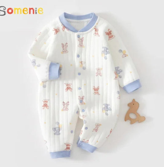 Baby Jumpsuit Clothes Winter Thickening 100% Cotton Boys Girls Cute Printed Bear Romper Infant Onesie Spring Trend 1-3-6-9-12M Good Vibrations