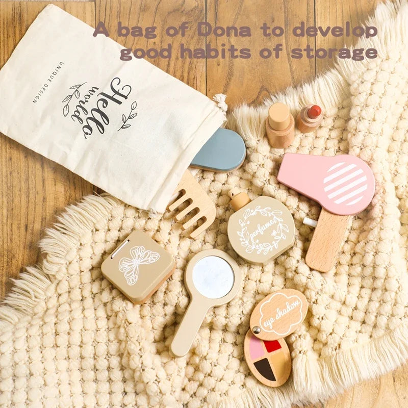 Wooden Baby Toys Simulation Cosmetics Set Pretend Makeup Toys Girls Playing House Game Children Early Education Montessori Toys Good Vibrations