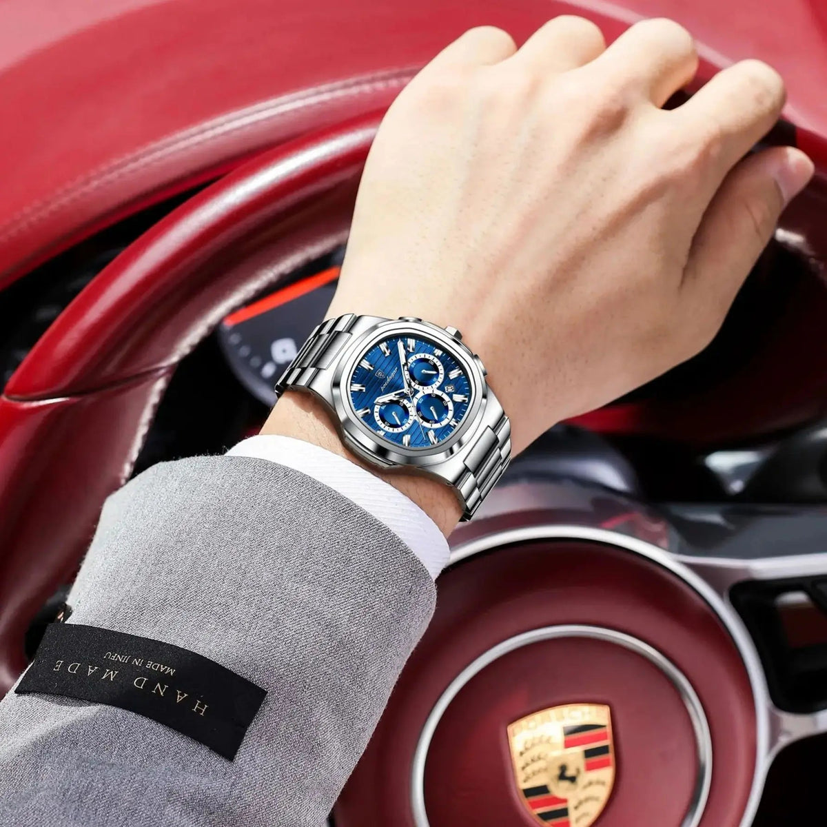 POEDAGAR Business Man Wristwatch Date Chronograph Waterproof Luminous Luxury Men Watch Stainless Steel Quartz Men's Watches Male Good Vibrations