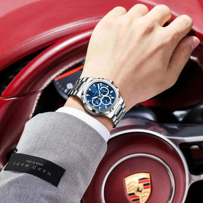 POEDAGAR Business Man Wristwatch Date Chronograph Waterproof Luminous Luxury Men Watch Stainless Steel Quartz Men's Watches Male Good Vibrations