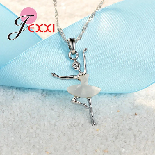 White Dancing Ballet Girls Jewelry Set 925 Sterling Silver Color Pendant Necklace/Earring Sets for Women Wedding Gifts