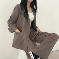 Classic Solid Color Women's Suit Set Fashion Loose Casual Design Spring Autumn Two-Piece Sets Office Long Sleeve Pocket Suits Good Vibrations