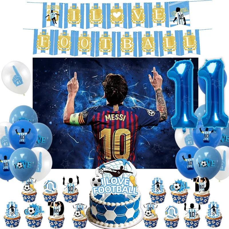 Soccer Party Supplies Superstar Messi Football Birthday Party Decoration Disposable Tableware Tablecloth Plates Cup Backdrop Good Vibrations