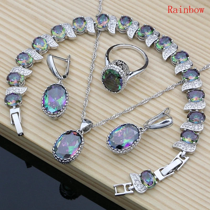 LMFAELECA 925 Silver Women Jewelry Sets Blue Sapphire Earrings Necklace Ring Bracelets Set Gift for Mom/Wife/Sister/Best Friend Good Vibrations