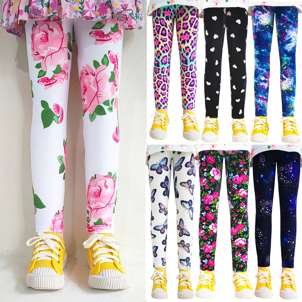 Girls' Leggings Fashion Cartoon Tight Pants Spring and Autumn Baby Girls Slim Fit Flower Leggings Summer Children's Pants Good Vibrations