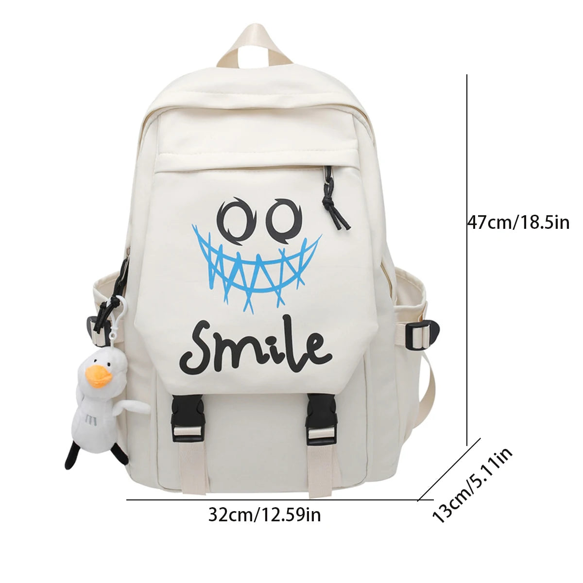 Pocket Front Backpack, Preppy Style Solid Color Nylon  Bookbag, Kawaii Large Capacity Double Handle School Bag Good Vibrations