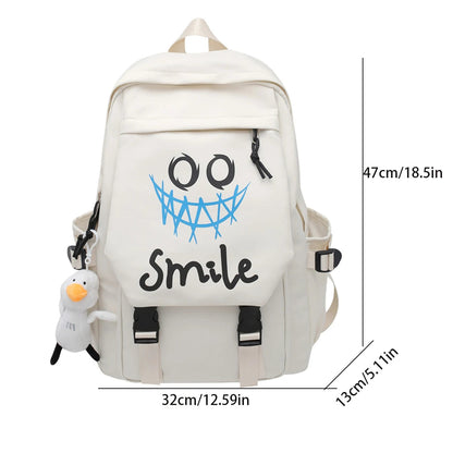 Pocket Front Backpack, Preppy Style Solid Color Nylon  Bookbag, Kawaii Large Capacity Double Handle School Bag Good Vibrations
