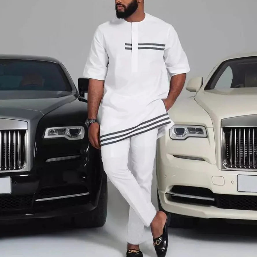 New Dashiki Luxury Full Set Men's Set Round Neck Embroidered Men's Set African Traditional Two Piece Set Men's Full Set Suit Good Vibrations