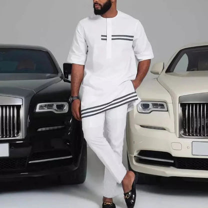 New Dashiki Luxury Full Set Men's Set Round Neck Embroidered Men's Set African Traditional Two Piece Set Men's Full Set Suit Good Vibrations