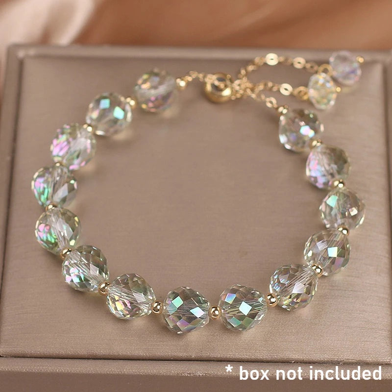 Crystal Woven Female Bracelet New Fashion Shiny Crystal Stone Beads Elasticity Rope Bracelets for Women Sweet Jewelry Good Vibrations