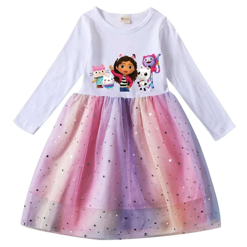 Gabbys Dolhouse Dress Kids Gaby Chat Clothes Baby Girls Long Sleeve Casual Dresses Wedding Party Sequin Birthday Gifts Vestidos Good Vibrations