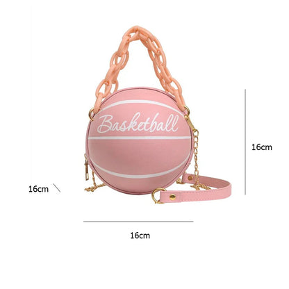 Personality INS Fashion Women Ball Bag Soft PU Leather Round Crossbody Thick Chain Hand Bags And Purses Female Basketball Bag Good Vibrations