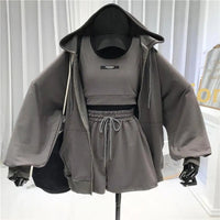 Women Coat Super Soft Sports Jacket Polyester Keep Warm  Simple Three Pieces Drawstring Shorts Vest Thin Coat Set Good Vibrations