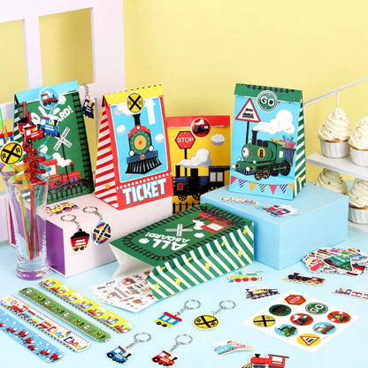 Train Party Supplies Drinking Straws Temporary Tattoos Keychains Slap Bracelets Stickers Goodie Bag Transportation Birthday Gift Good Vibrations