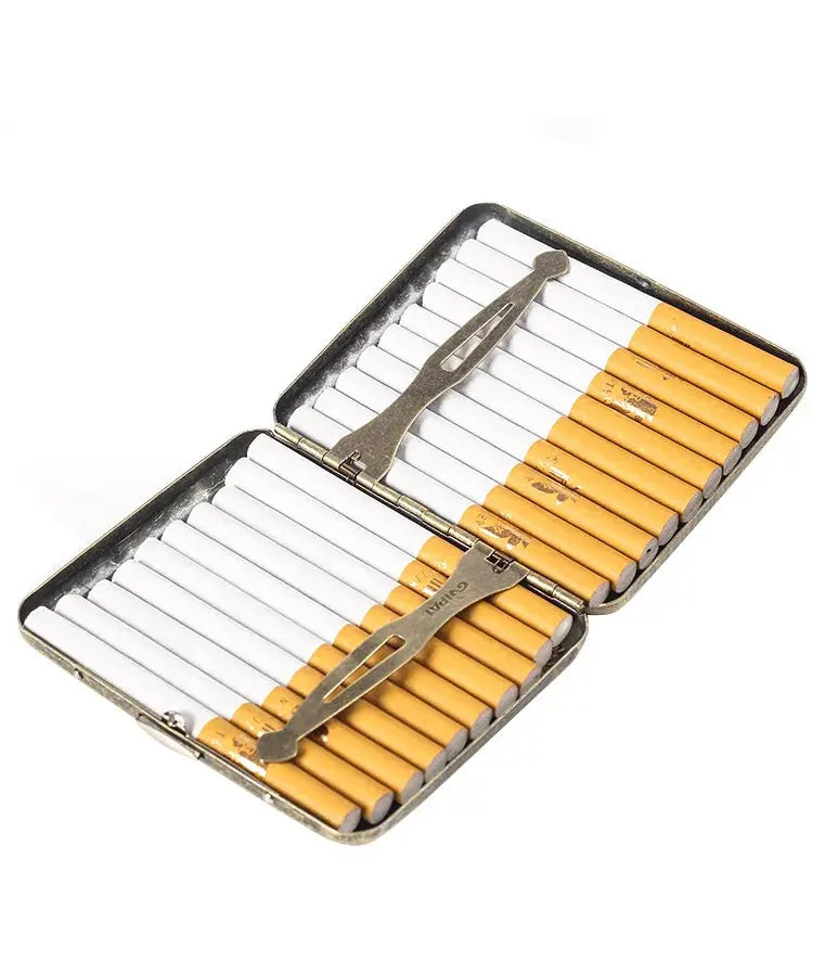 Retro brass cigarette box case holder with cigarettes inside.