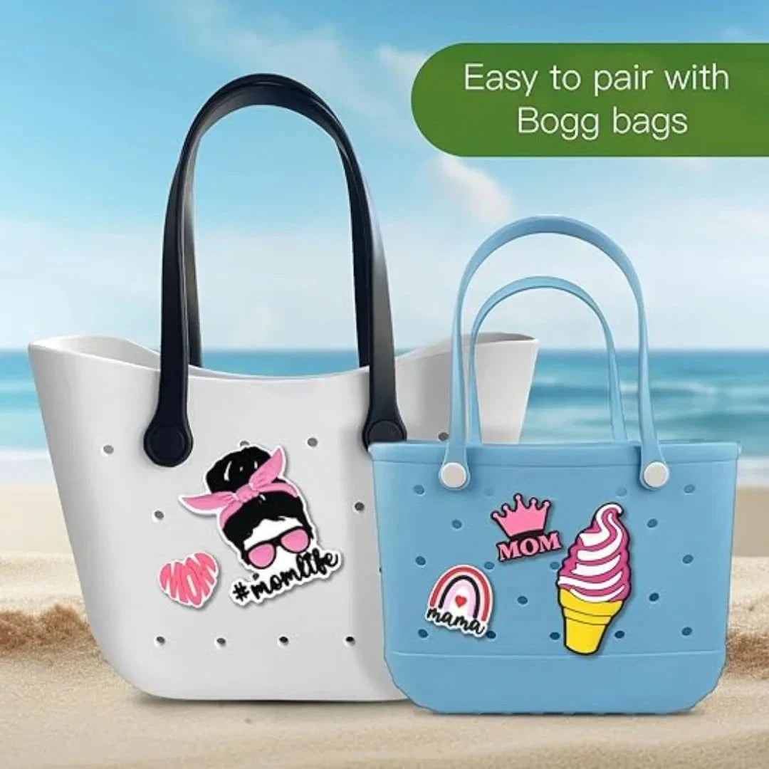 5 Pcs Mom Life Dog Summer Charms for Bogg Bag, PVC Rubber Totes Inserts Charms Accessories for Handbag Beach Tote Bag Good Vibrations