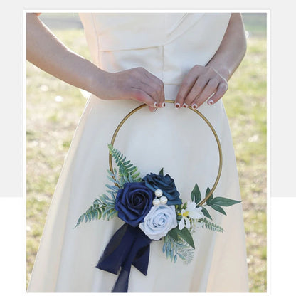 YeeNanee Wedding Gold Hoop Bouquet for Bridesmaids Floral Rose Eucalytpus Metal Ring Wreath Bridal Shower Ceremony Decoration Good Vibrations